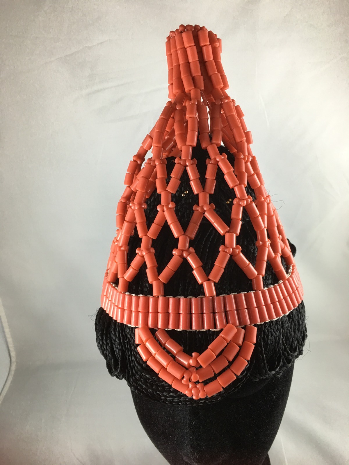 African Royal Bridal Olori Lolo Coral Color Beads Crown