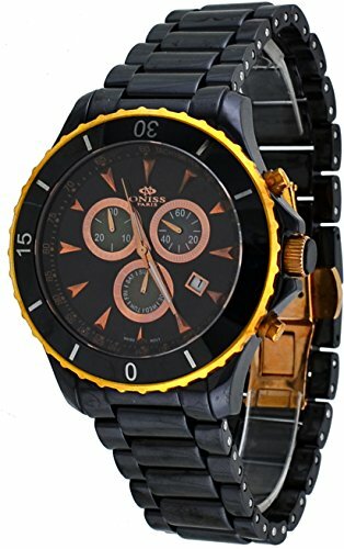 Oniss ON621-MRG Men's Rose Gold Tone Trim Black Ceramic Sports Chronograph Watch