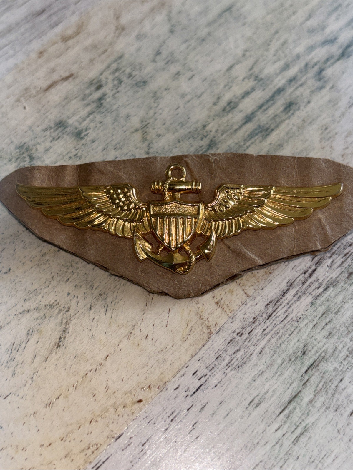 U.S. Military Navy Naval Aviation Pilot Wings Gold Tone Pin Winged Anchor
