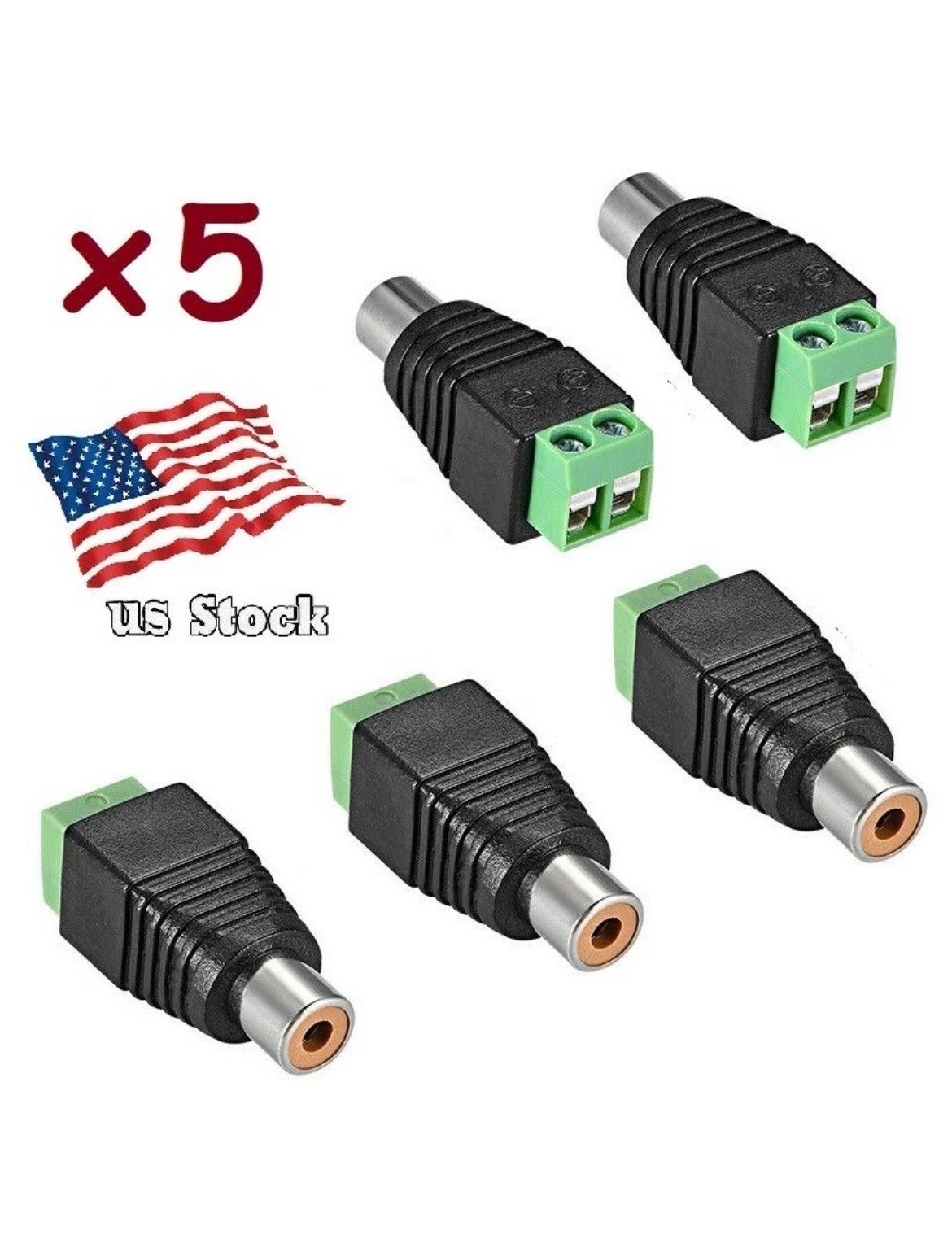 5-Pack RCA Female to AV Screw Terminal Audio Video Connector Adapter Converters