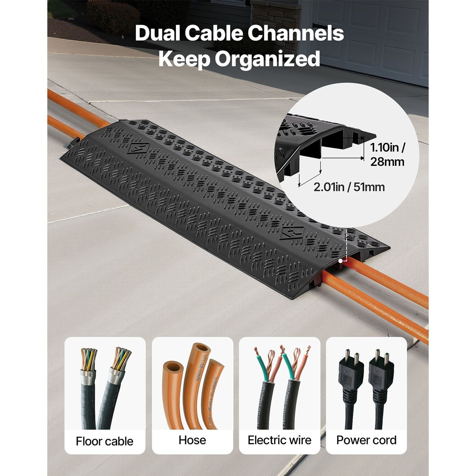 Heavy Duty Cable Protector Ramp, 500 lbs Axle Load, 3 Pack