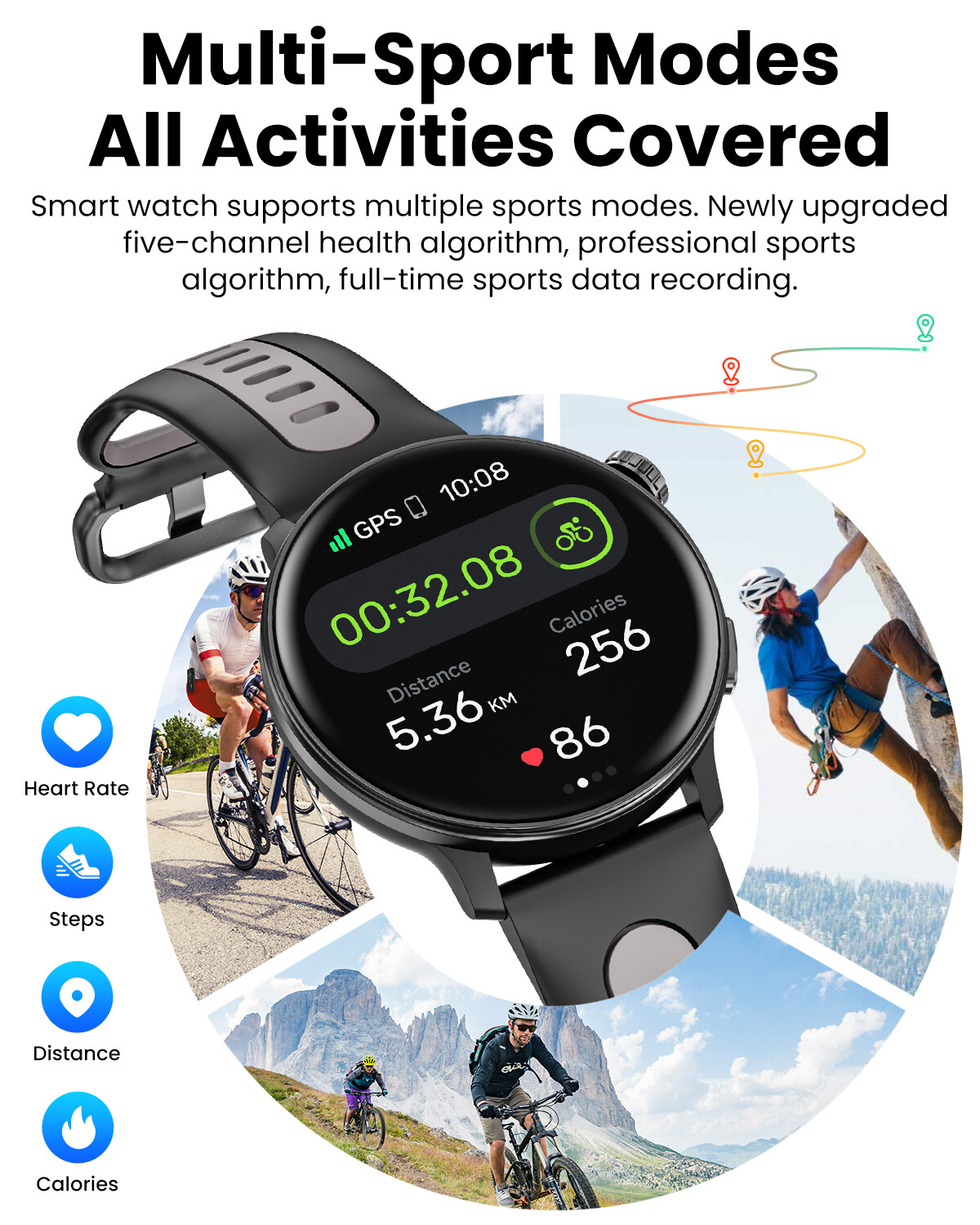 1.43" HD Smart Watch For Android iOS AMOLED Display 3ATM waterproof Compass GPS