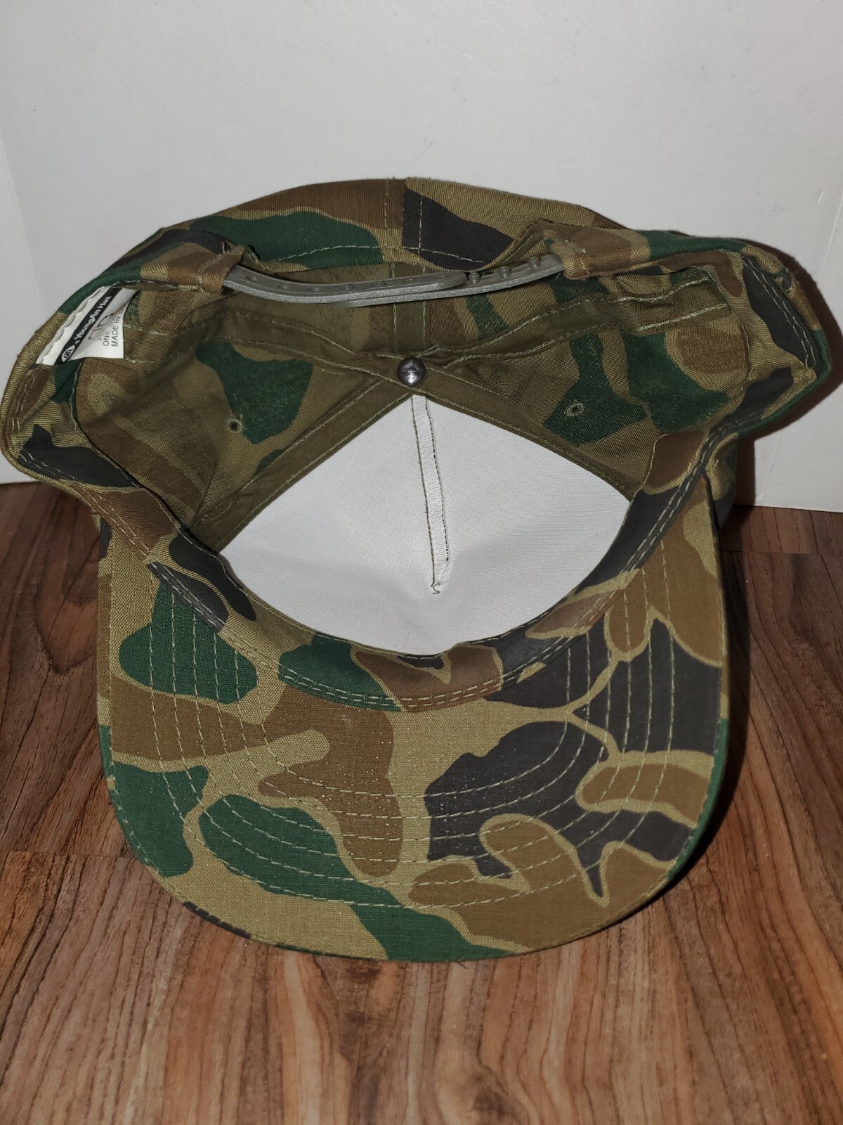 Vntg ARKTRAC Inc. Gold Letters John Deere Patch Hat Cap Camouflage Snapback EUC