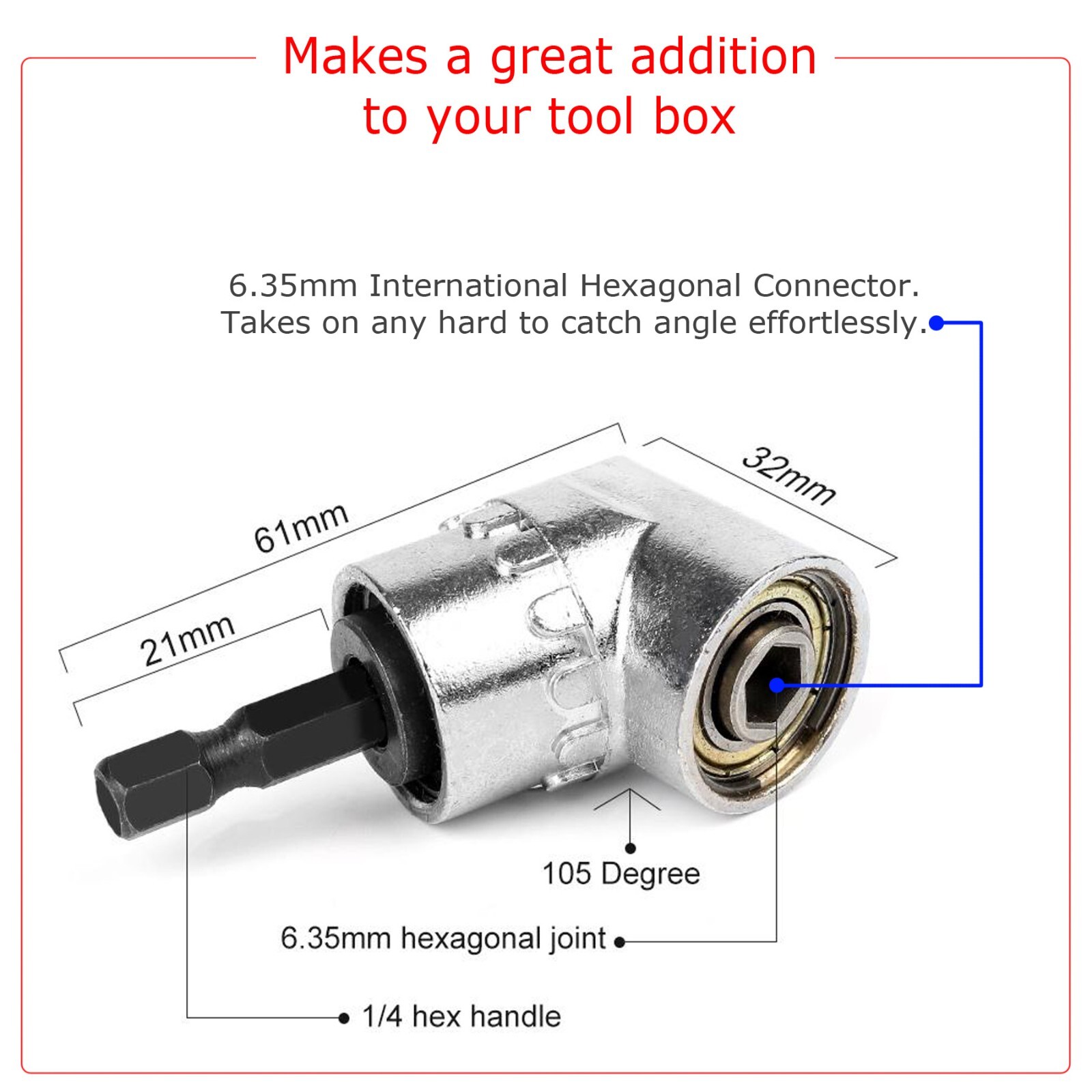 105 Angle 1/4 " Extension Hex Drill Bit Screwdriver Socket Holder Adaptor New
