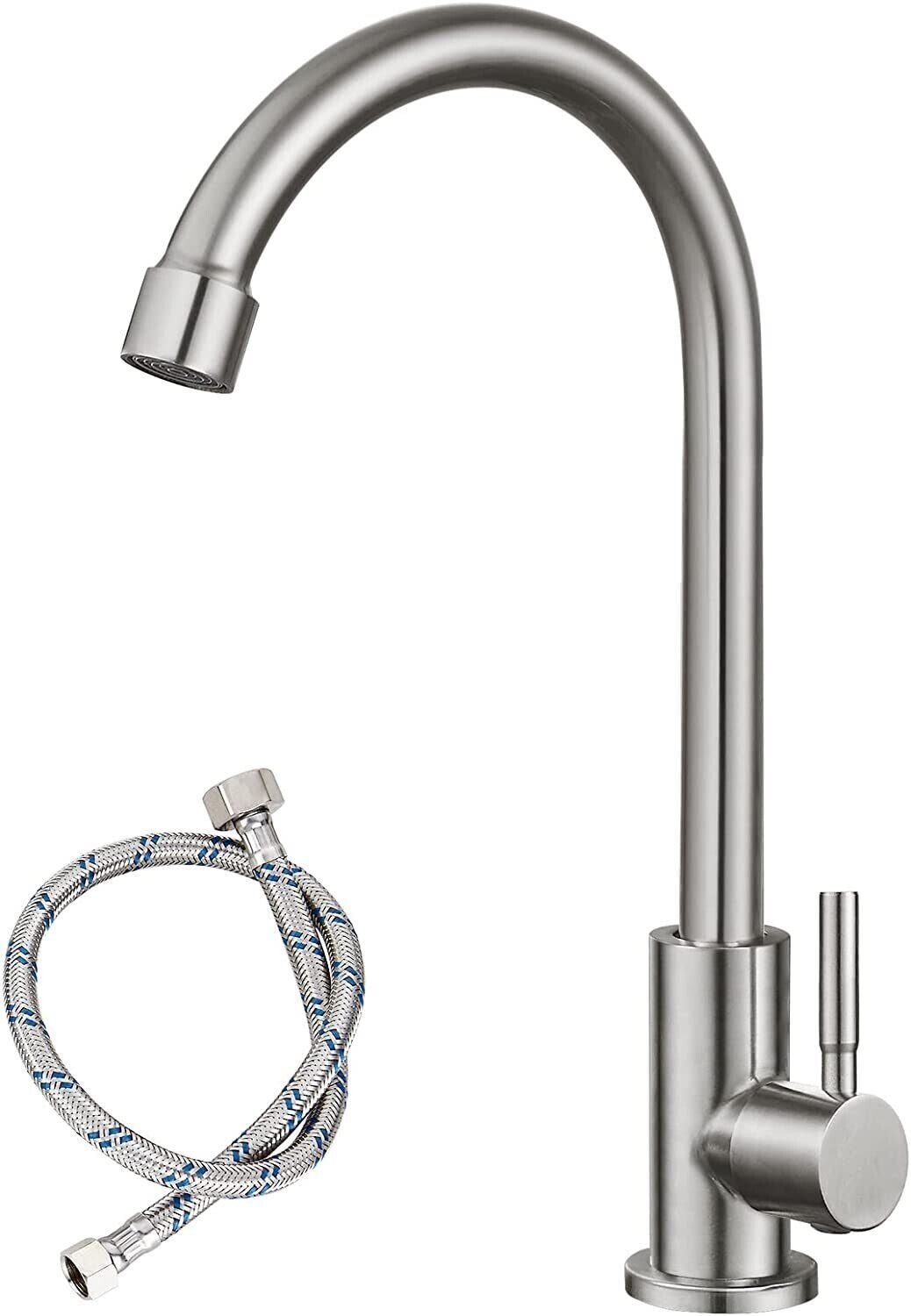 Stainless Single Hole Faucet Tap for Bathroom Kitchen Sink Outdoor Garden Bar