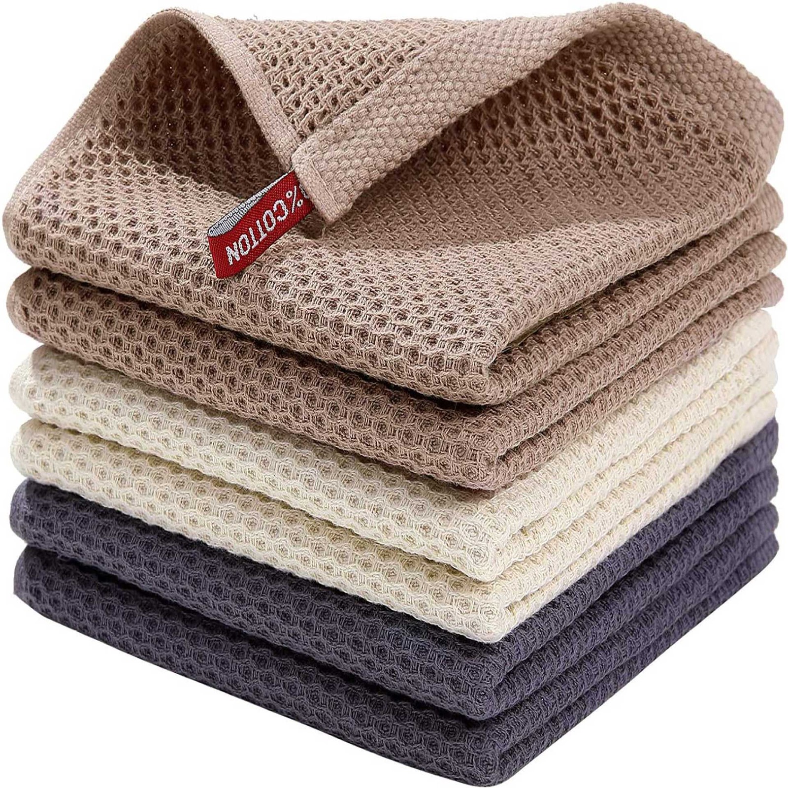 Kitchen Towels,6-Pack Dish Towels 100% Cotton Ultra Absorbent 12in x 12in