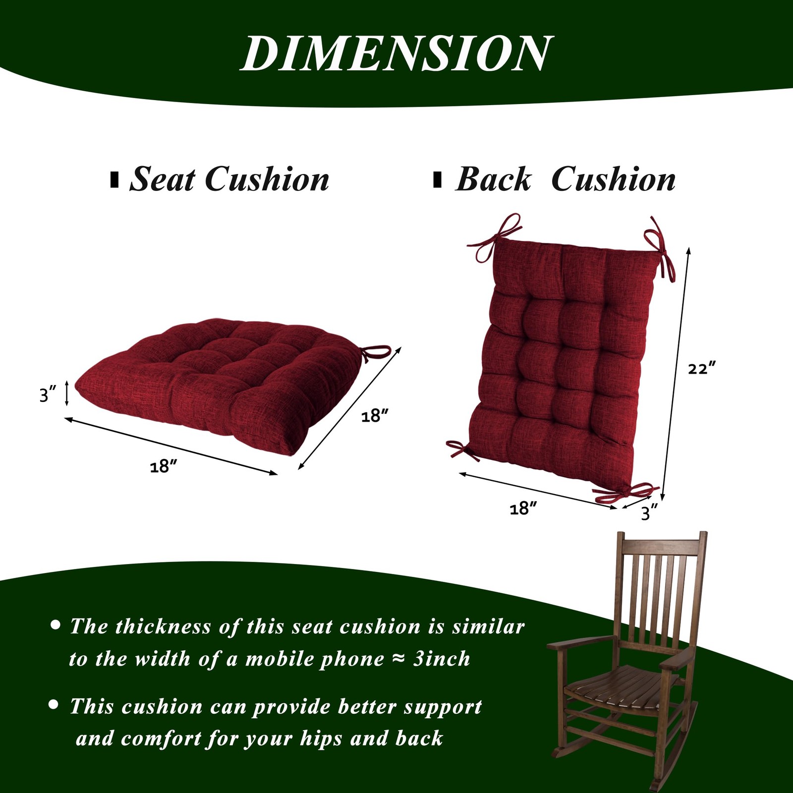 Extra Large Rocking Chair Cushion with Thick Padding High Back and Seat Cushi...