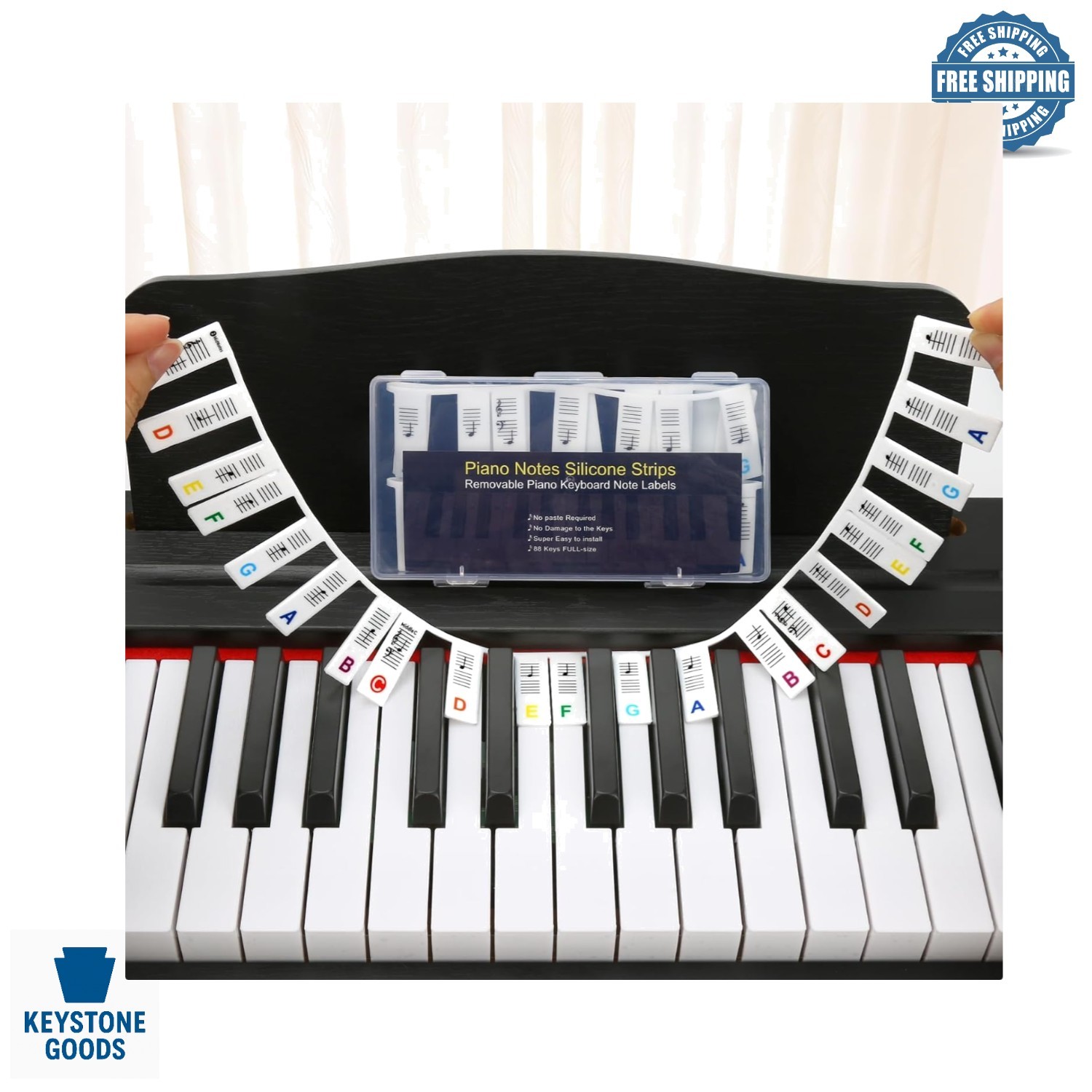 Reusable Silicone Piano Note Labels for Beginners - 88-Key Rainbow Colors