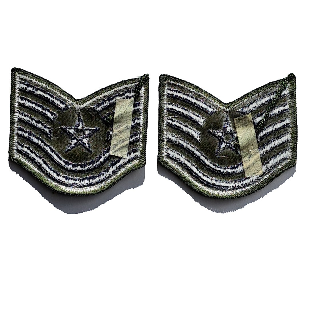 E6 Patches Two Pair USAF E-6 Air Force Tech Sergeant Stripes Rank 3" Subdued