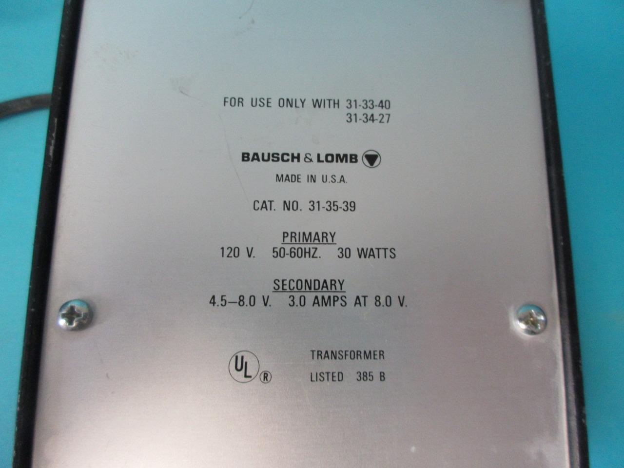 BAUSCH & LOMB B&L POWER SUPPLY TRANSFORMERS LIGHT SOURCE MODEL 31-35-39
