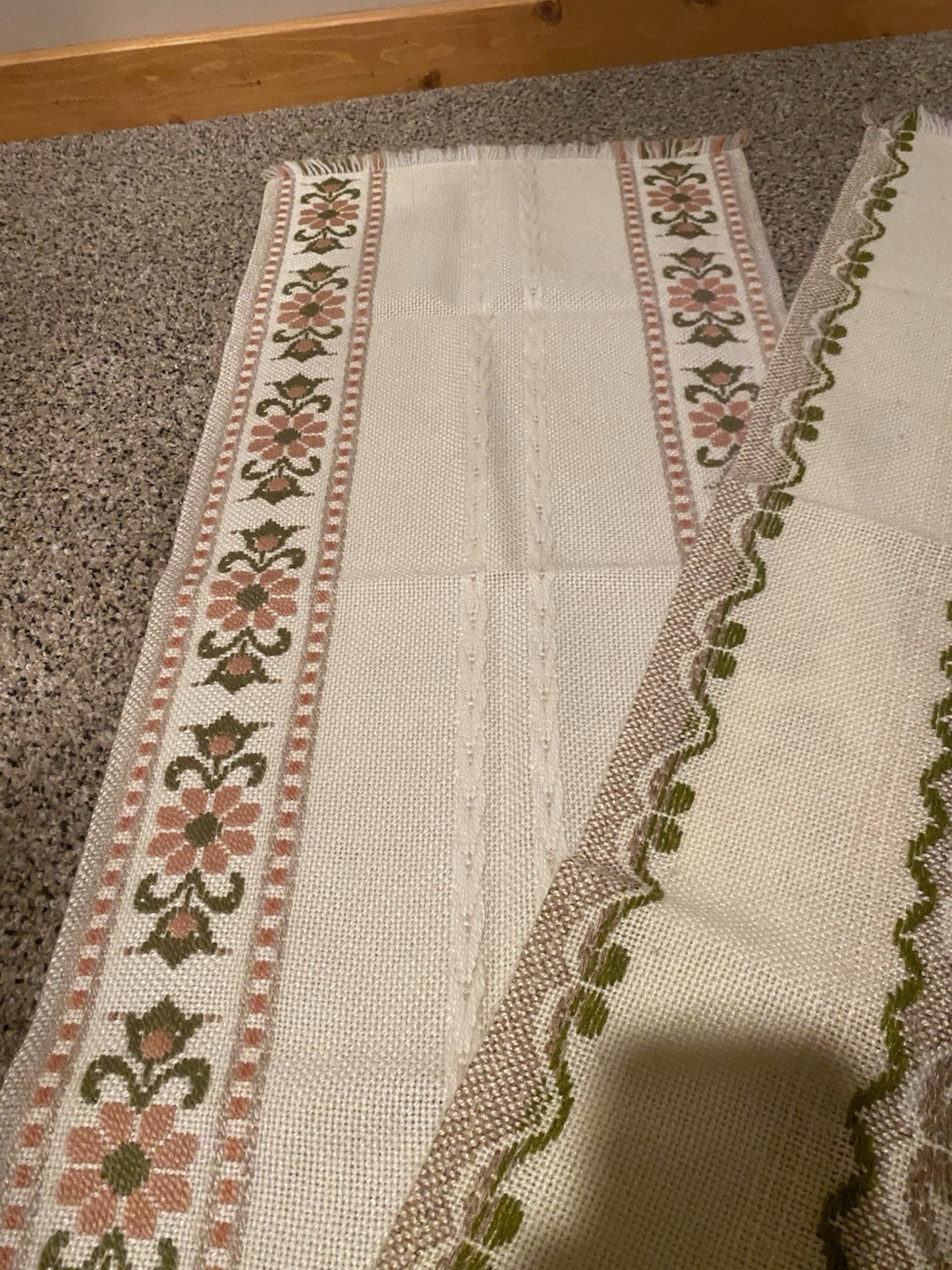 Two Vintage Woven Embroidered Table Runners Areda Heintextillen Germany