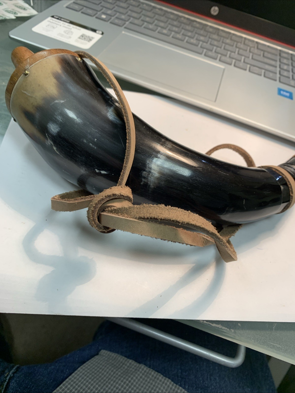 Gun Powder Horn Muzzleloader Reenactment Mountain Man Rendezvous W/ Leather