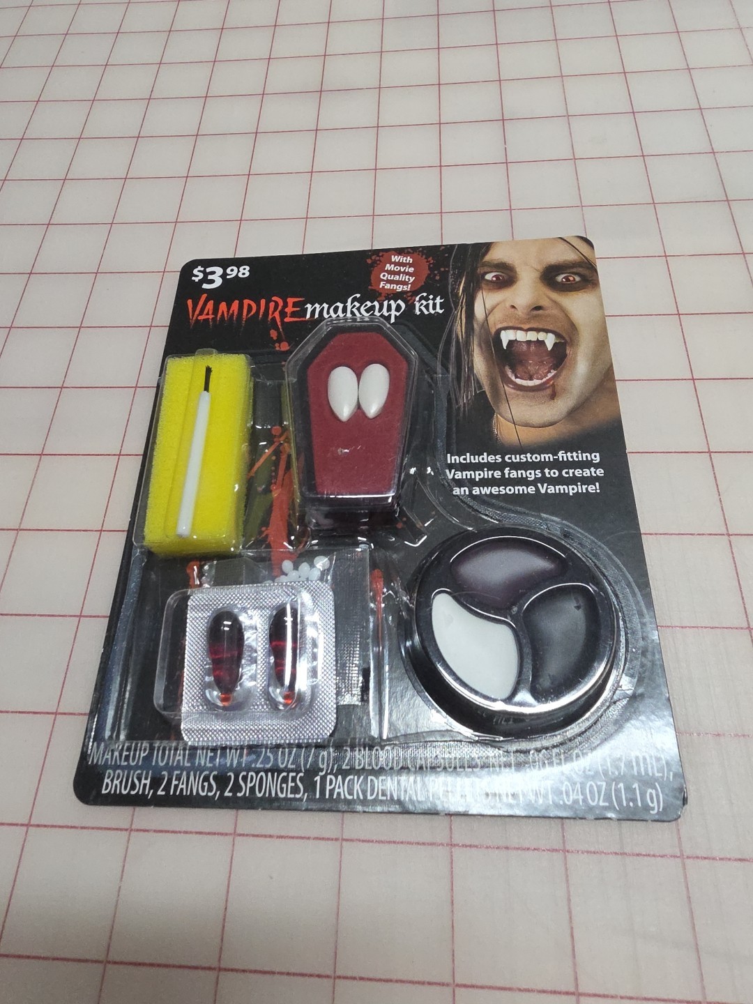 Fun World Vampire Makeup Kit Custom Fitting Movie Quality Fangs Blood Capsules