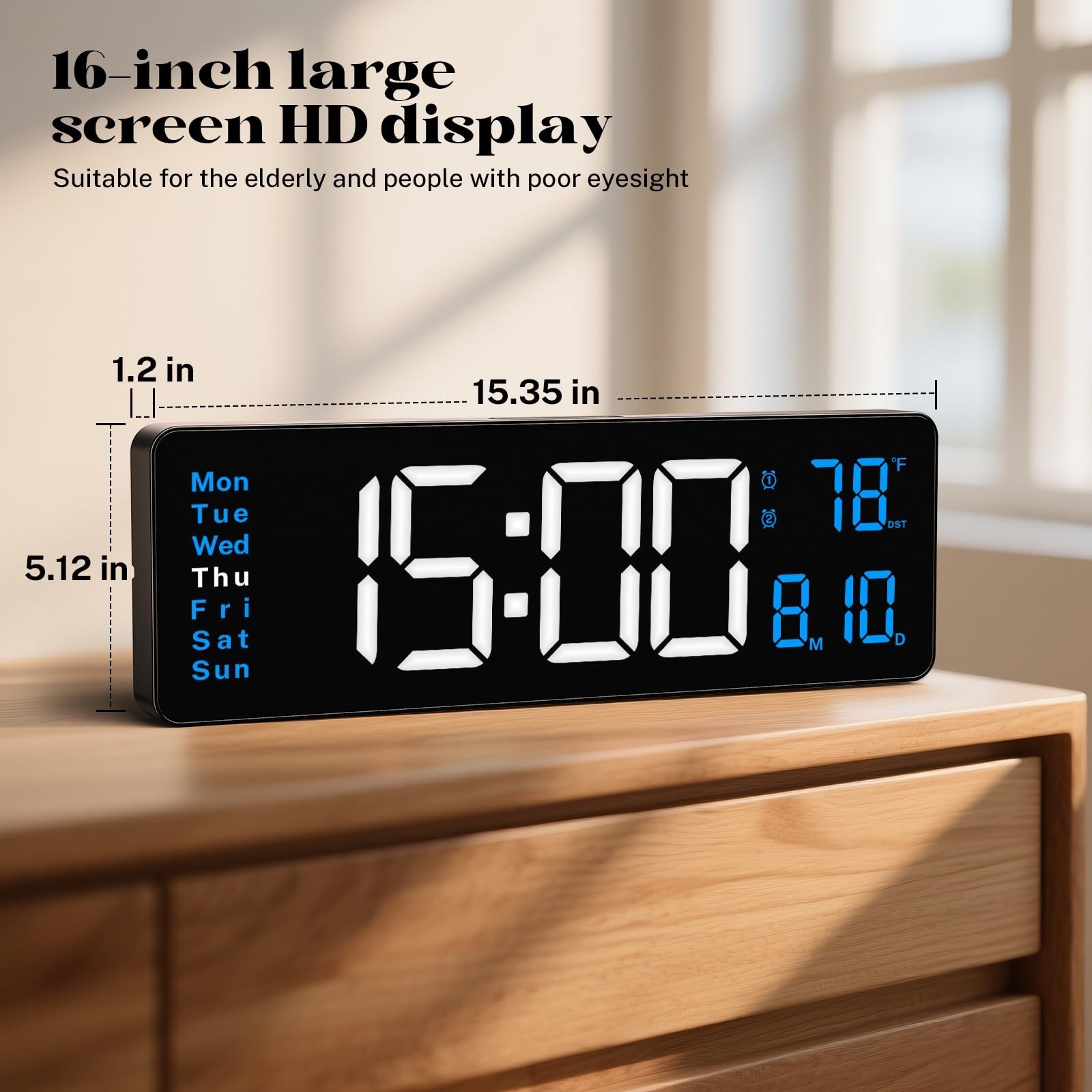 Digital Wall Clocks for Classroom, 16" Large Display Digital Electric Clock w...