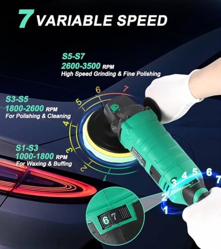 Buffer Polisher, 1600W 7 Inch/6 Inch Pure Copper Motor Car Buffers and Green