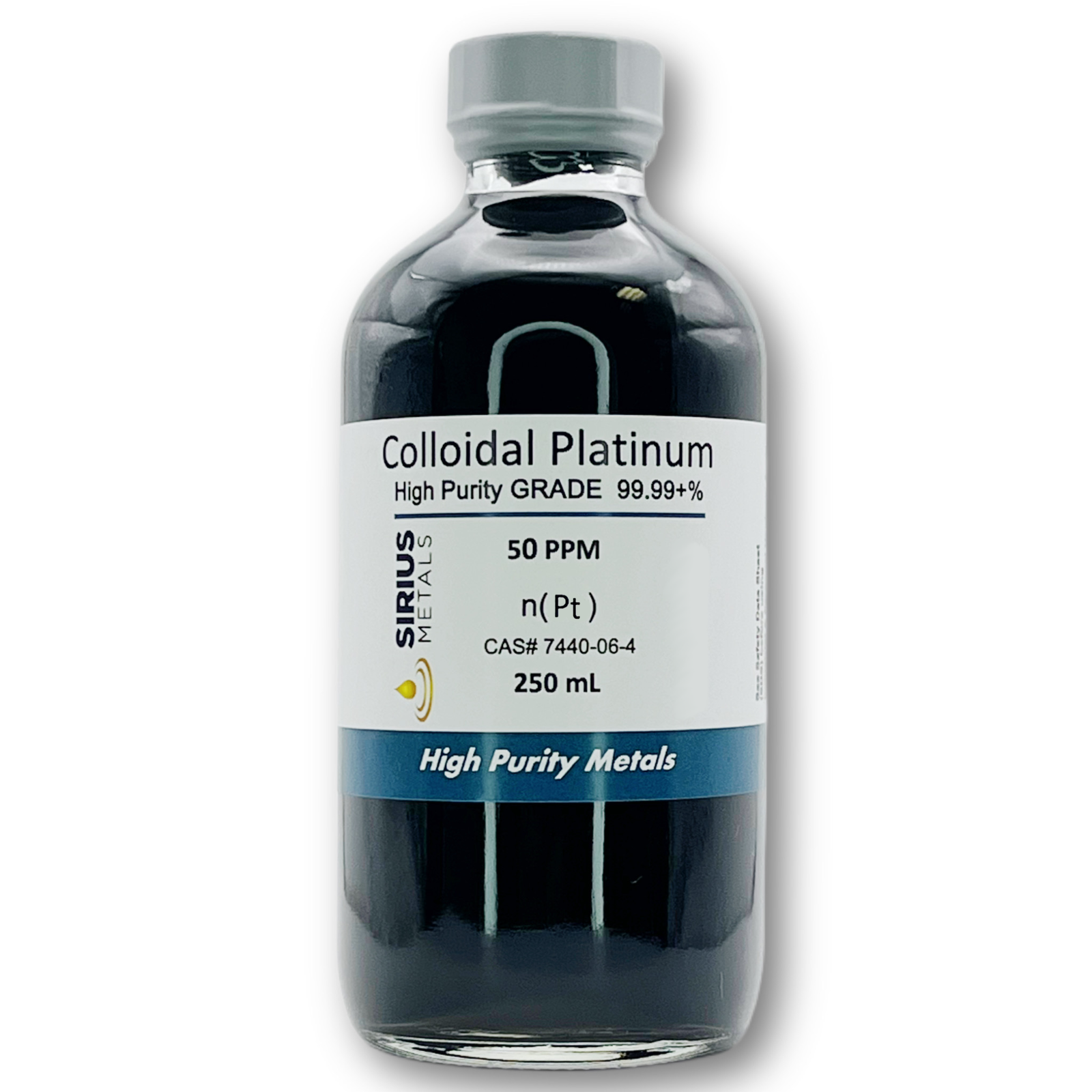 True Colloidal Platinum NanoParticles (PtNPs): 50 ppm - 250 mL in Glass