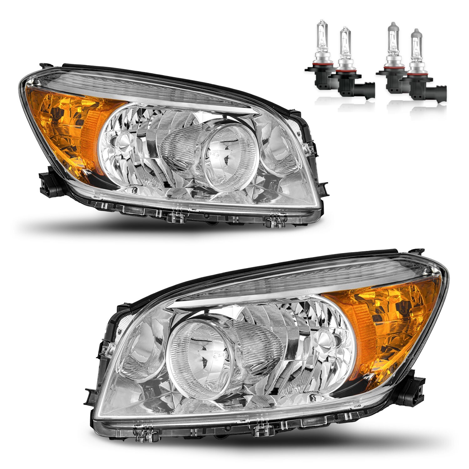 For 2006 2007 2008 Toyota RAV4 Headlights Chrome Headlamps with Bulbs Left+Right