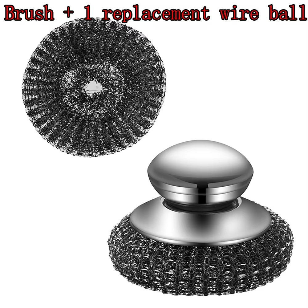 1PC Steel Wool Scrubber with Handle Stainless Steel Cleaning Brushes Cleaning Di