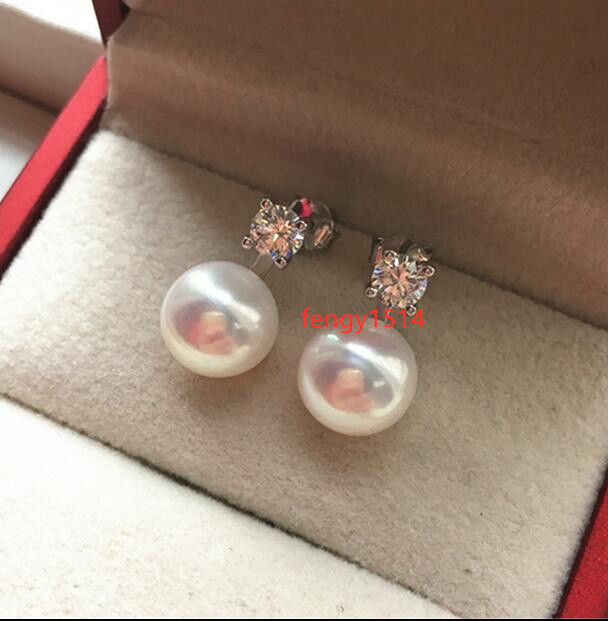 Real AAAA 9-10MM NATURAL white south sea pearl earrings women pearl earrings