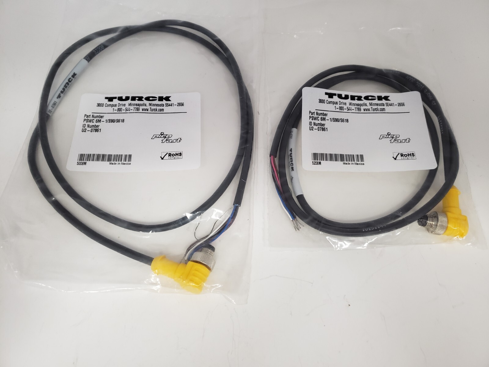 TURCK PSWC 6M-1S90/S618 PICOFAST MOLDED CORDSET U2-07861  (LOT OF 2) NIB