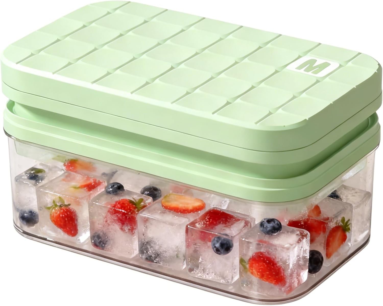 Compact Ice Cube Tray W/ Lid & Bin Mini Press-Type Ice Cube Maker Freezer