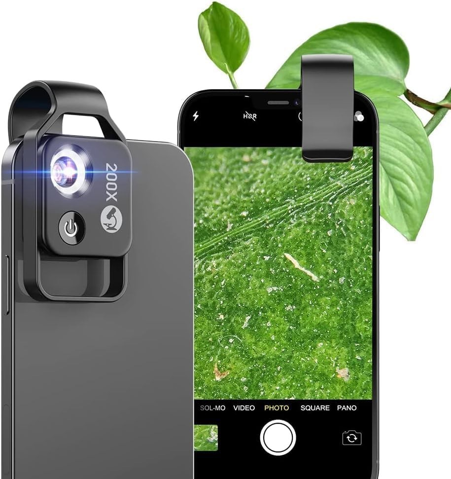 Zoom 200X Microscope Lens for Phone iPhone Android with LED CPL Universal Clip