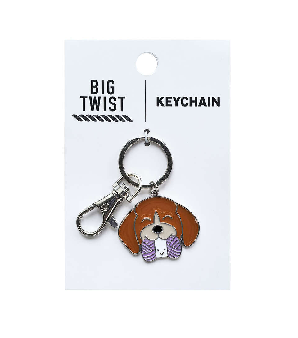 Big Twist Brown Puppy Dog w/ Yarn Keychain  Key Fob Ring Holder