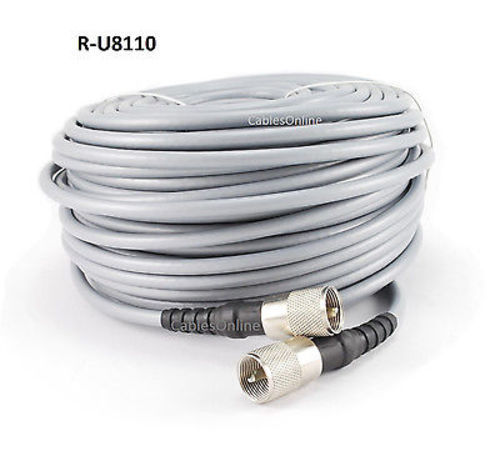 110ft RG-8/U Mini (RG8X) Coax UHF PL-259 Male/Male Grey Antenna Cable, R-U8110