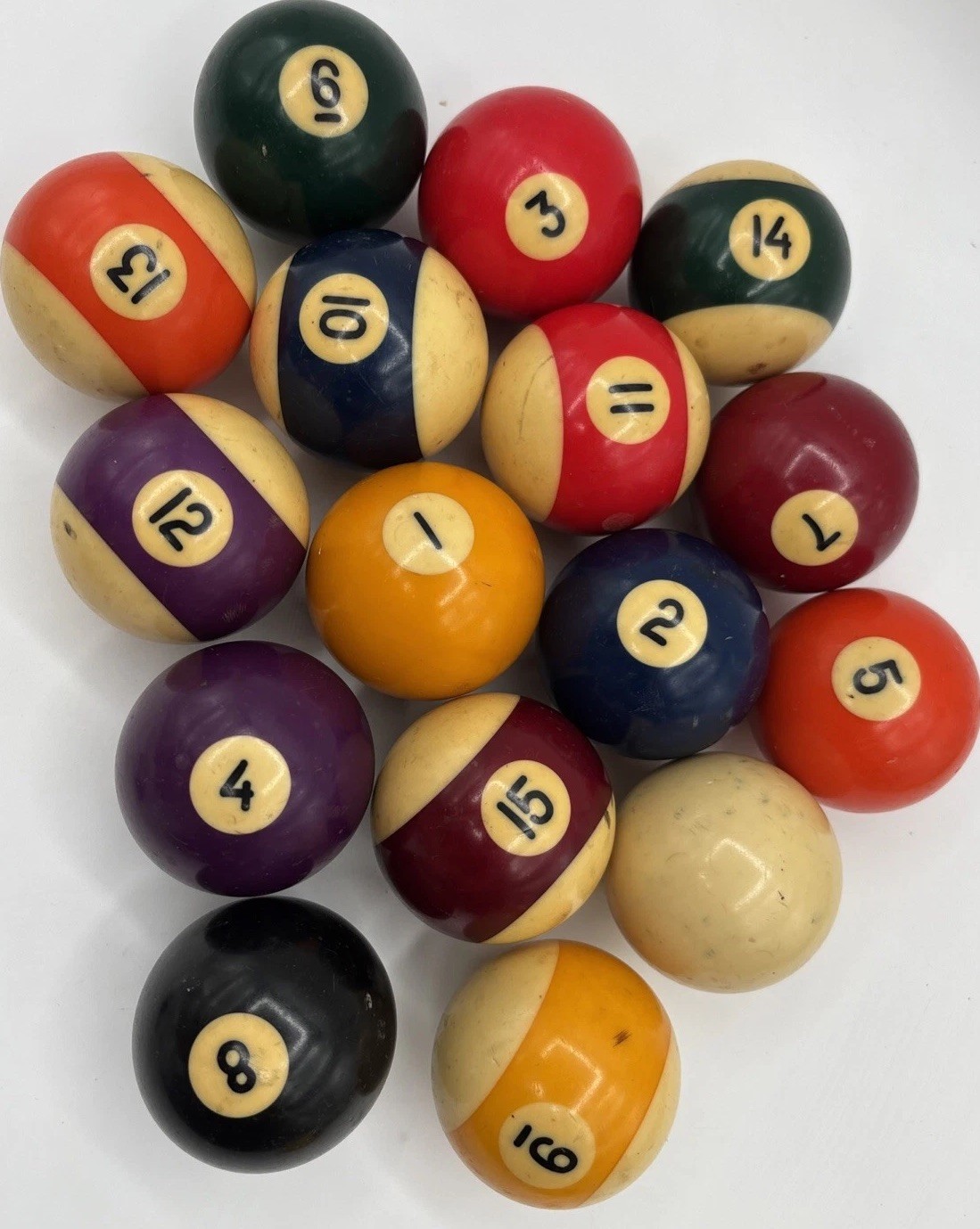 Vintage Replacement Billiard Pool Ball  Full Set 2 1/4" Diameter WITH CUE BALL