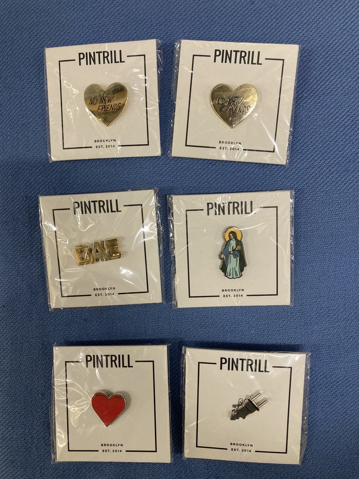 Lot Of 6 PINTRILL Emoji Heart, Plug, Bae, Virgo, No New Friends. New Sealed