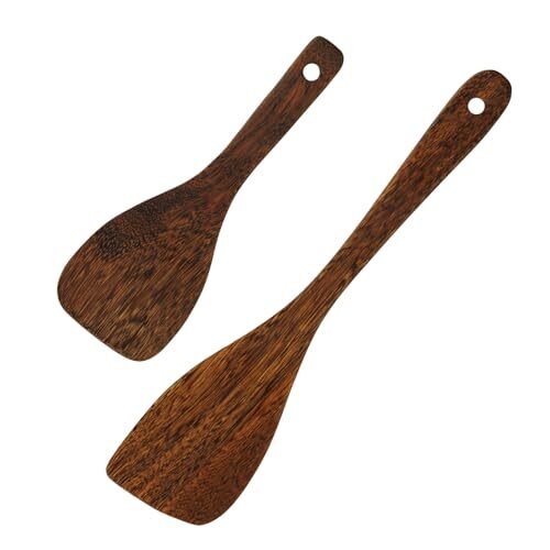 Wooden Spatula for Cooking, 2 pcs Wooden Cooking Spoons Set for Nonstick