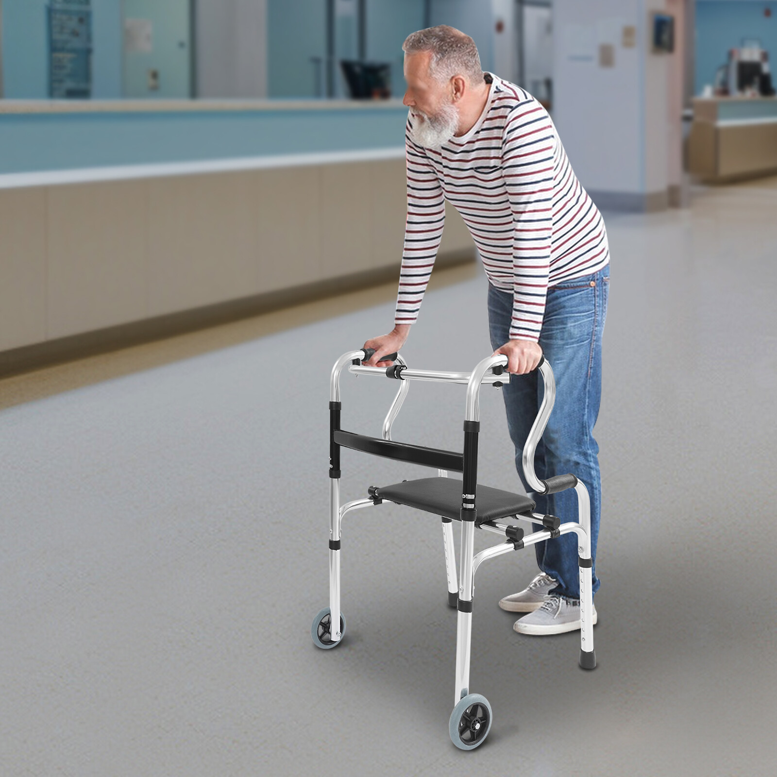 Stand Up Walker for Adult Seniors Foldable Adjustable Walker with Wheels US Ship
