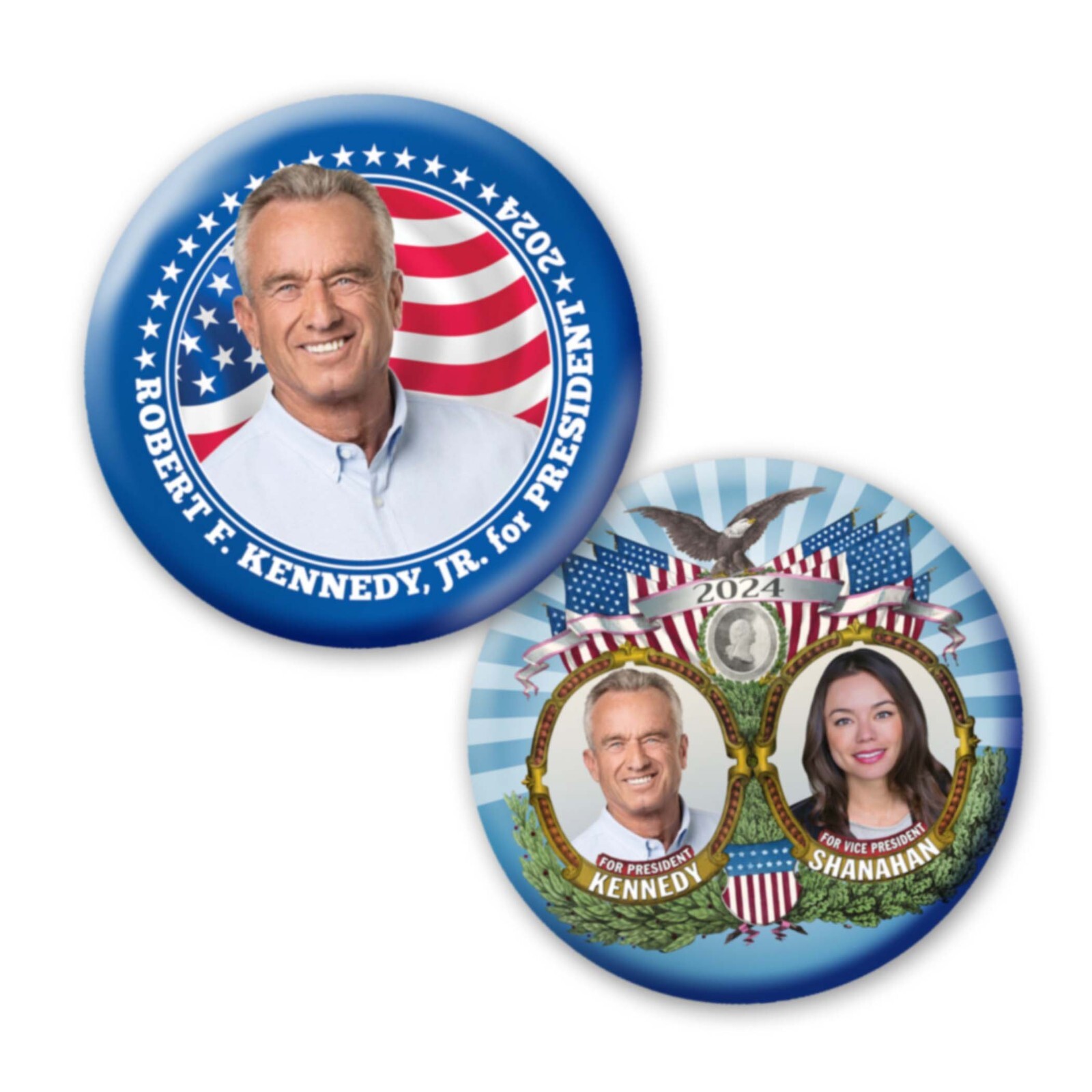 Kennedy Shanahan 2024 Button2 - 2 large 3" Pinbacks - Nicole Robert RFK Jr