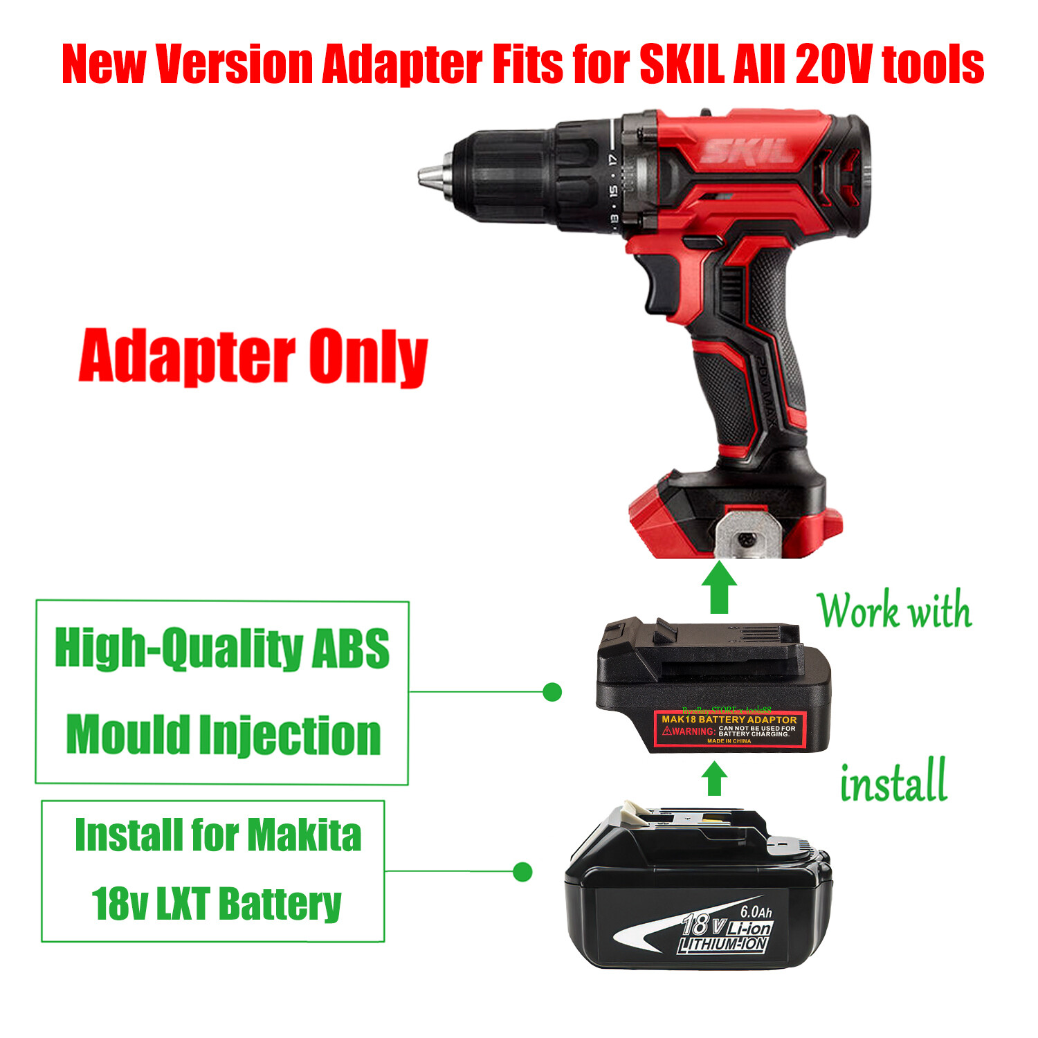 1x Adaptor Suitable for SKIL 20v Tools To for Makita 18v LXT Li-Ion Batteries