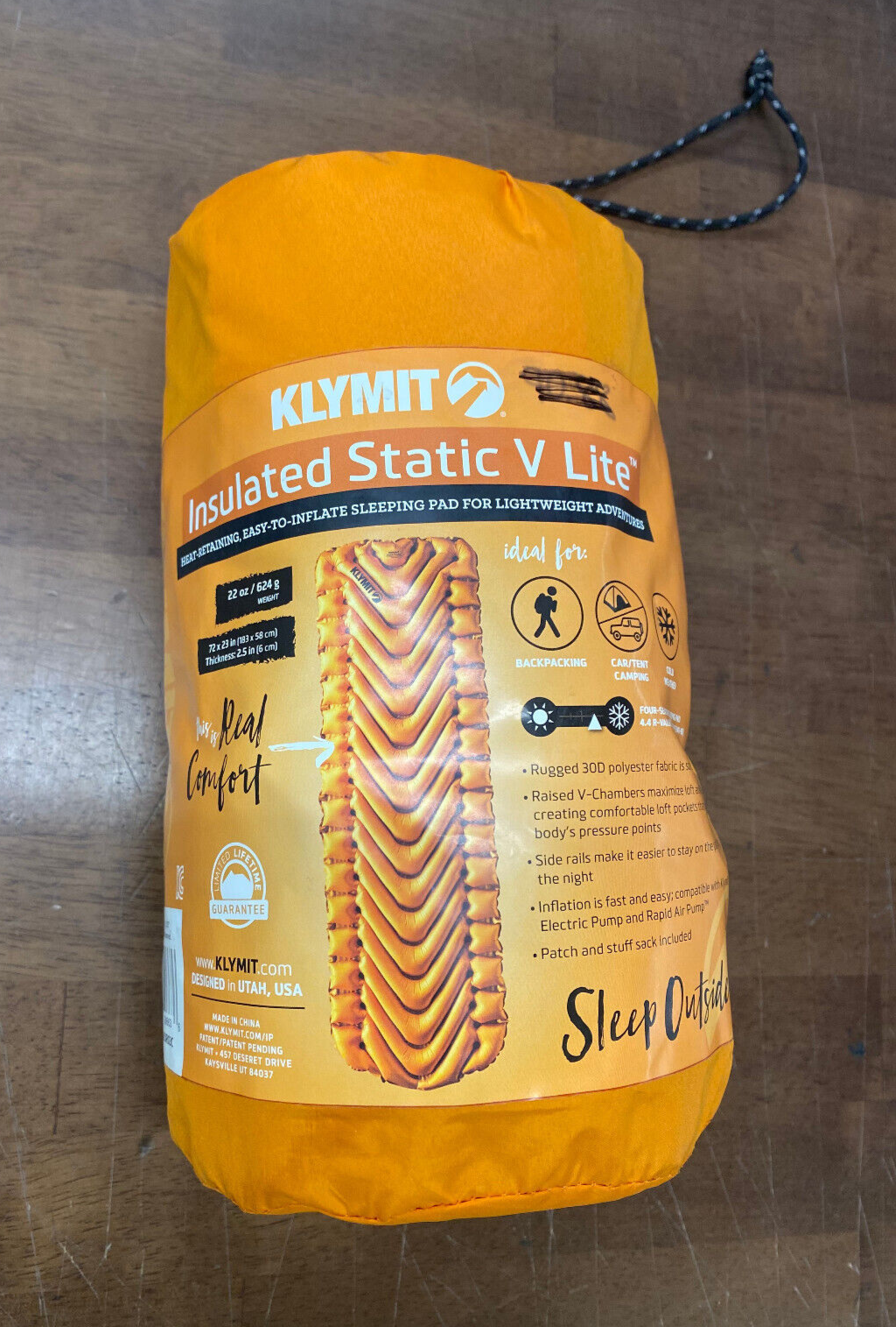 Klymit Insulated Static V Lite Inflatable Mattress, Mango Orange - 06I2OR03C