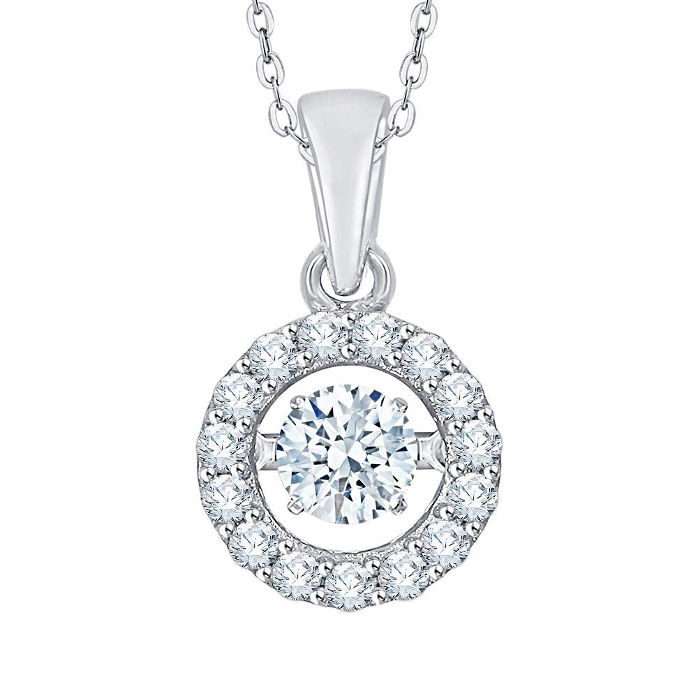 925 Sterling Silver Dancing Pendant Prong Set with White Natural Zircon