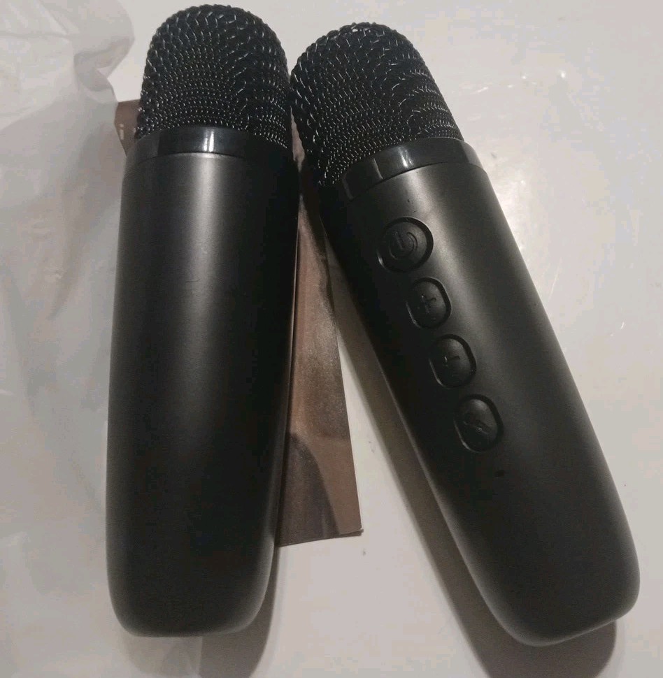 Mini Karaoke Machine, Portable Bluetooth Speaker 2 Mics, Black 2 Mics