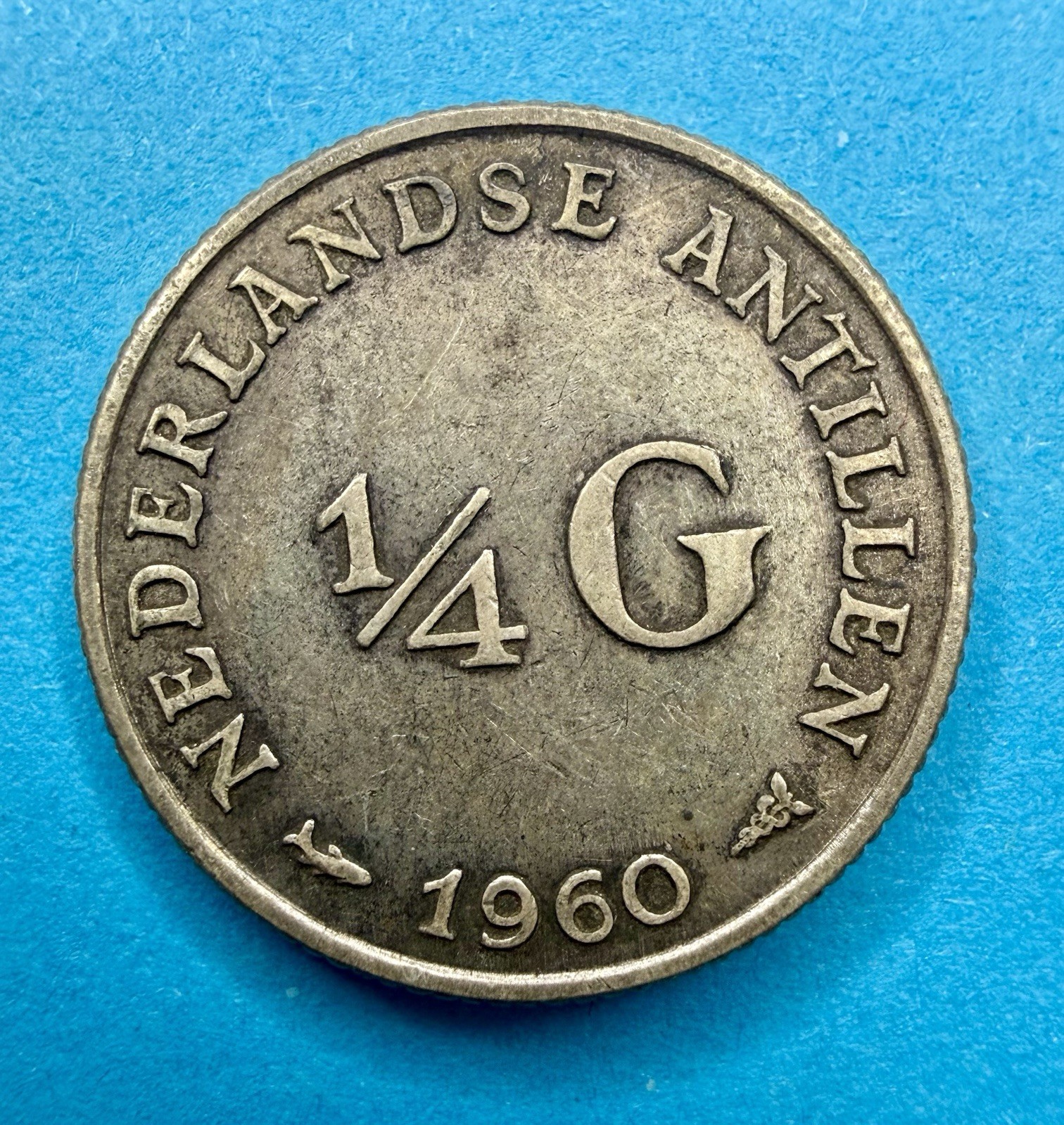 1960 Netherlands Antilles ¼ Gulden Silver .640 Juliana KM 4 240K Mint 0.0736