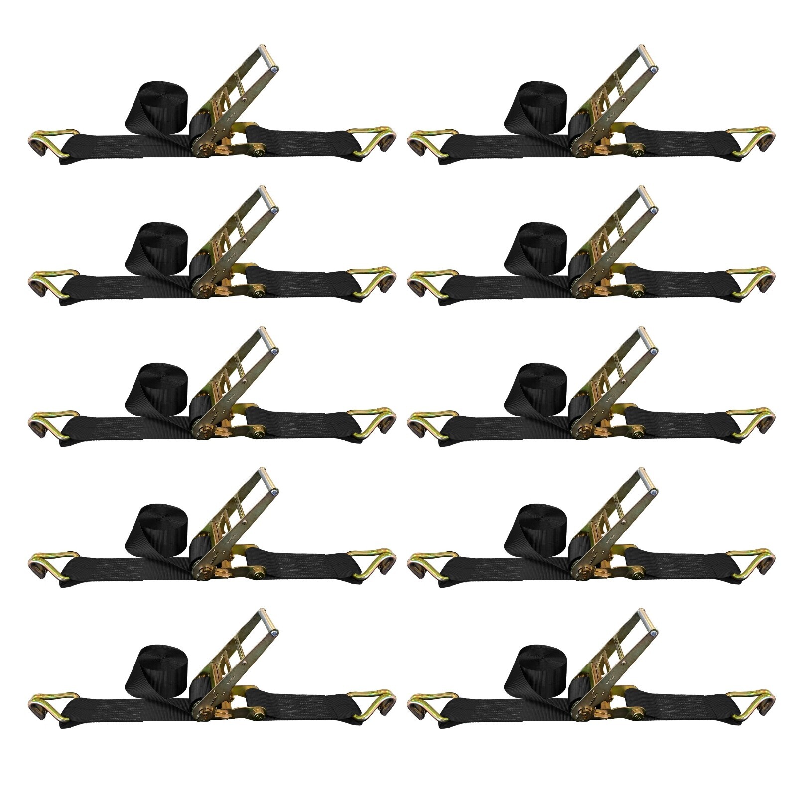 10 Pack Heavy Duty 3" x 30' Ratchet Tie Down Strap W/ J Hook WLL 5400 LBS BLACK