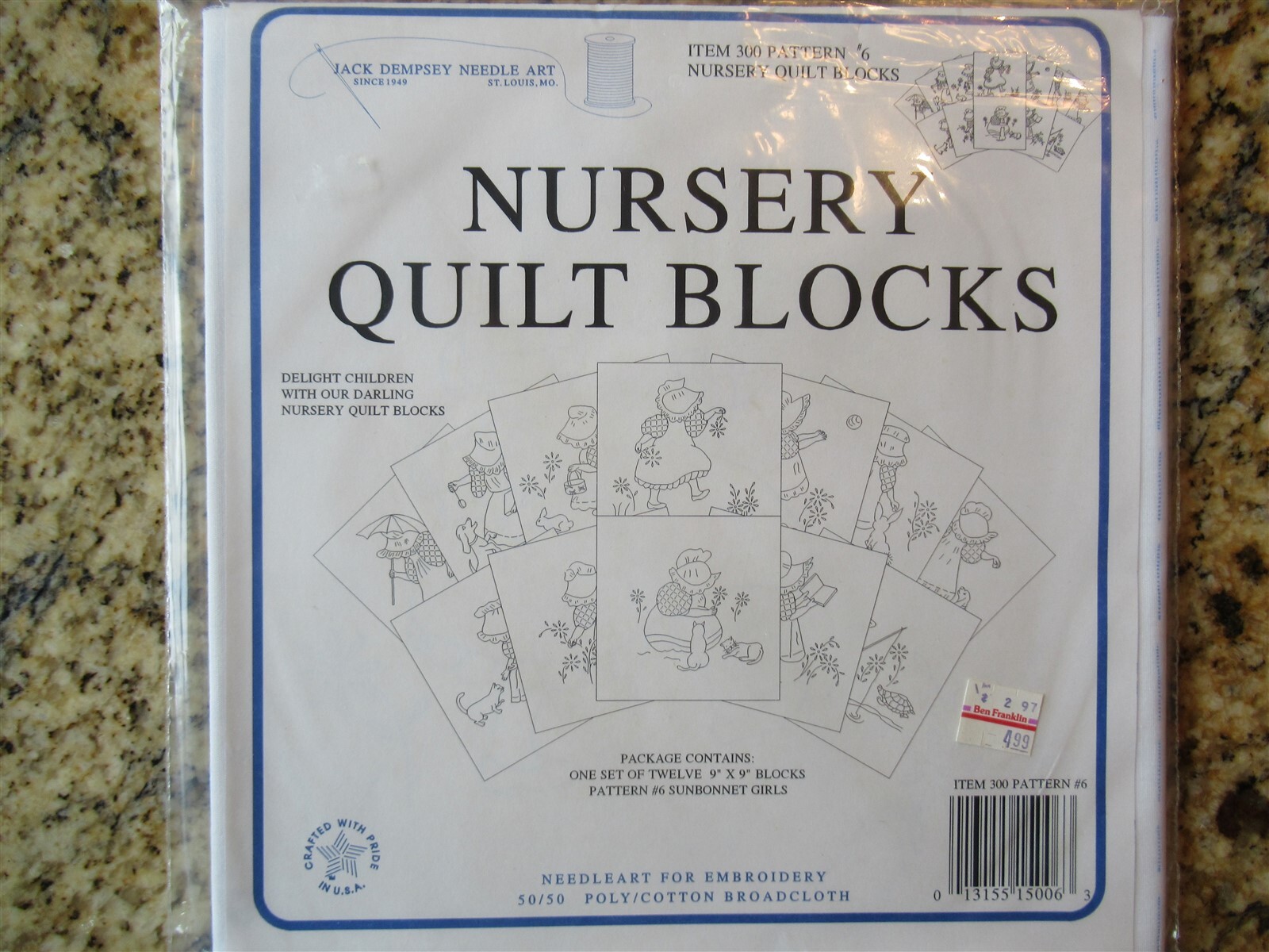 Jack Dempsey Needle Art item 300 #6 Nursery Quilt Blocks 12 9x9x Sunbonnet Girls