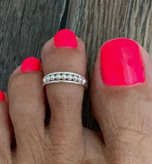 Women's Valentine's Solid Metal Adjustable 2mm Beaded Band Foot Toe Ring 925 SS