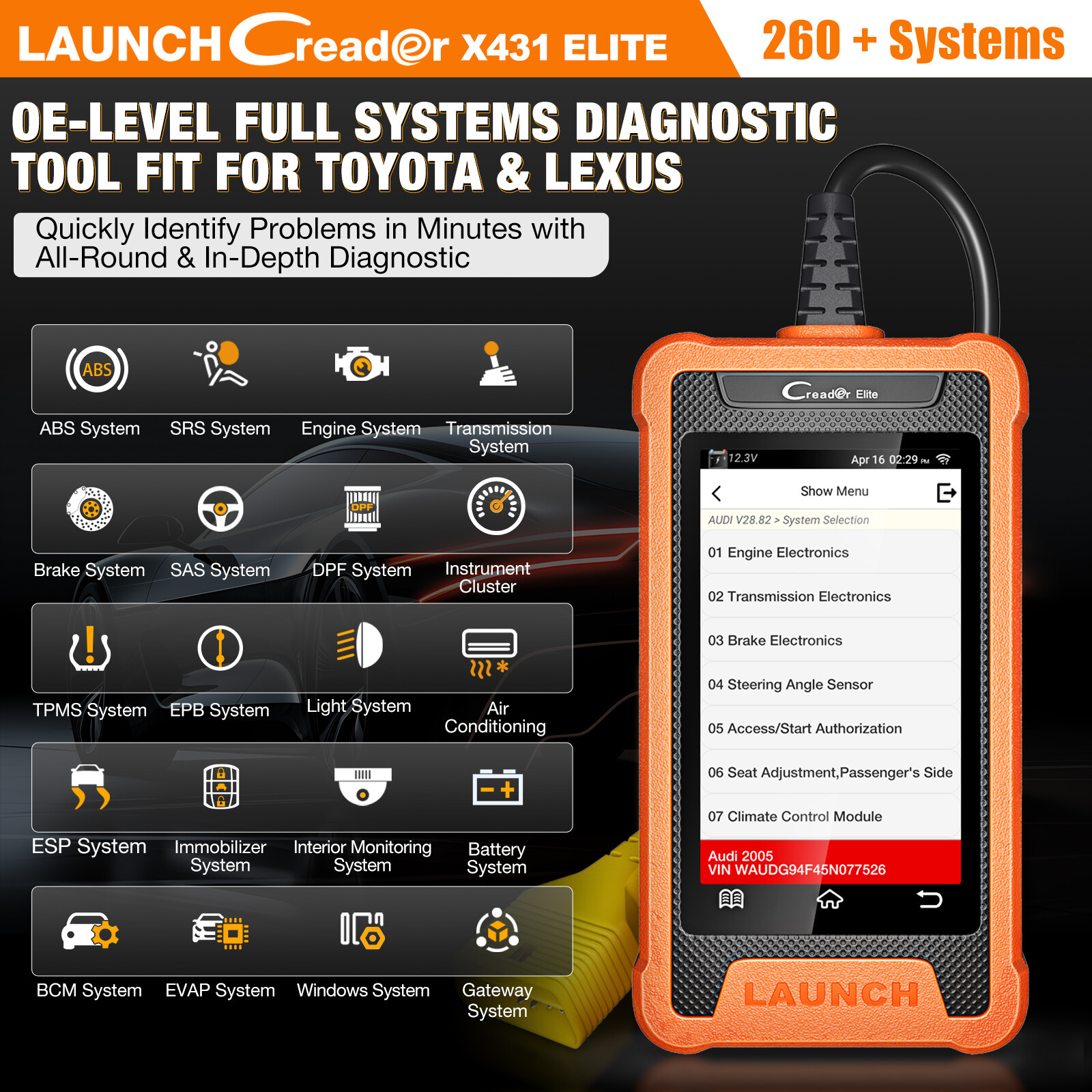 LAUNCH Creader Elite For TOYOTA Lexus Car Diagnostic Tool OBD2 Scanner ABS SRS