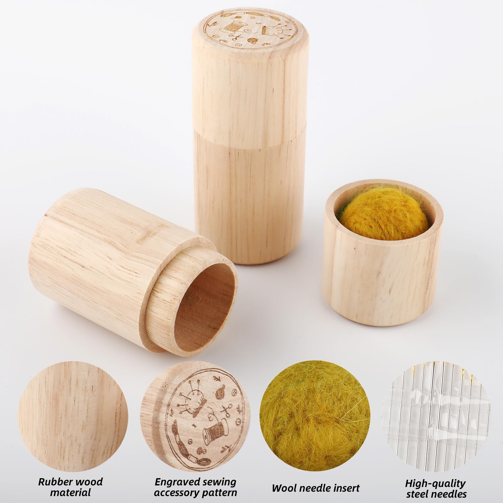 Wooden Sewing Case,Portable Needle Storage Case with 12 Yellow