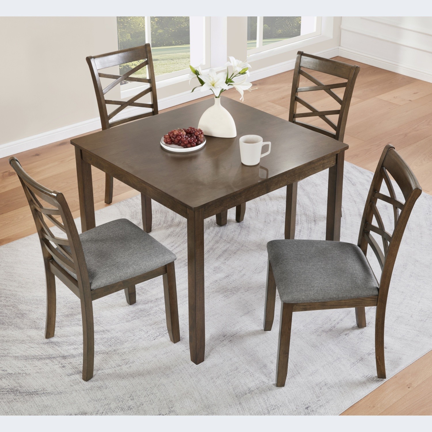 Modern 5 Piece Dining Table Set Wooden Square Dining Table & 4 Chair Walnut