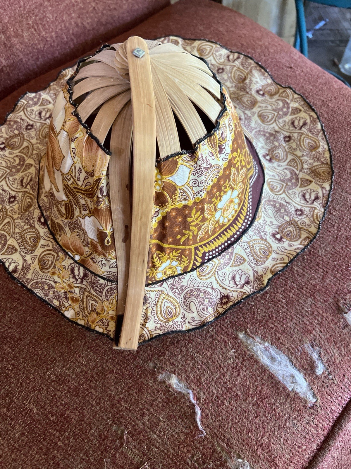 Foldable Wide Brim Sun Hat Boho Floral Bamboo Frame Packable Beach Hat