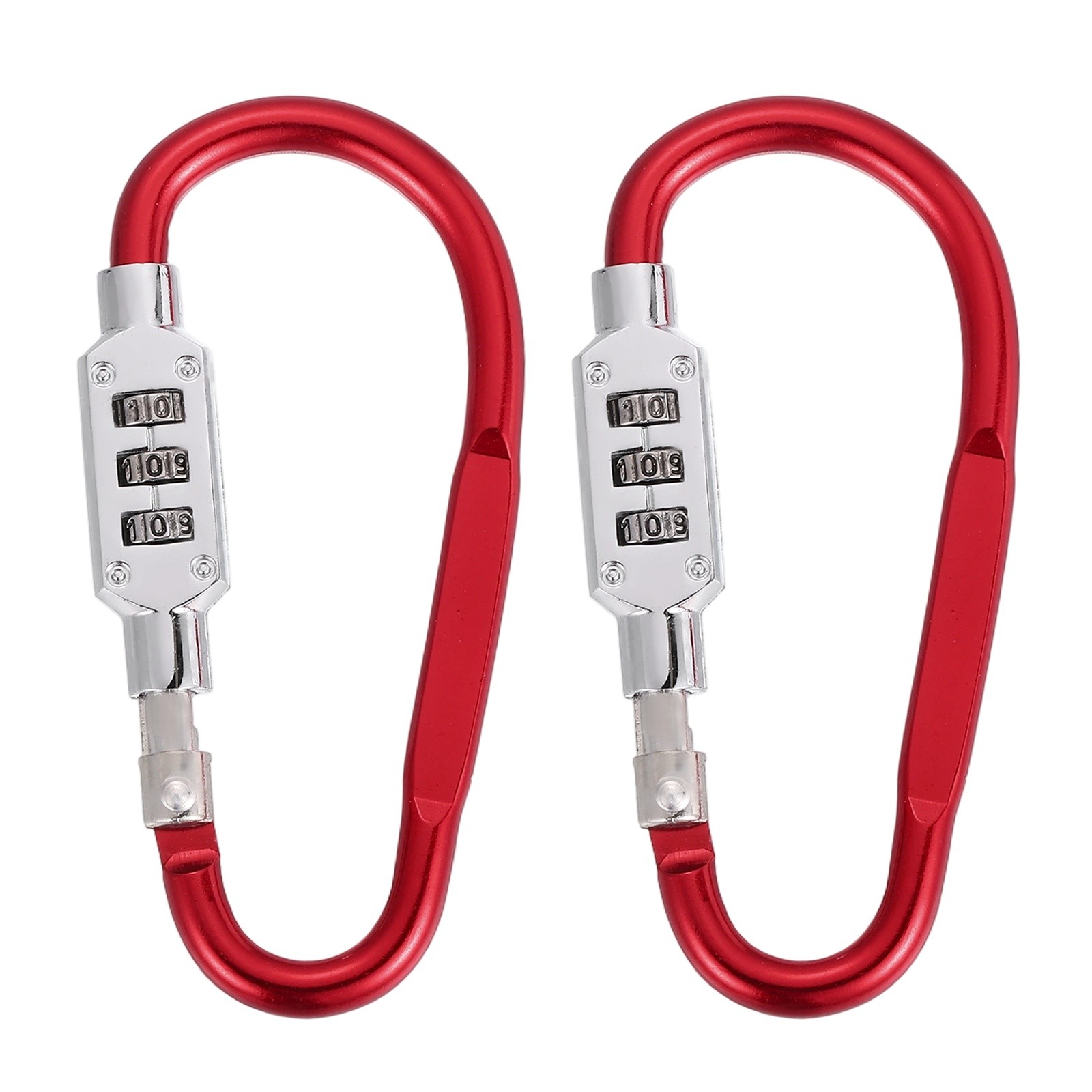 2 Pcs 3.8" x 1.8" D-Shaped 3-Digit Code Combination Lock D-Ring Clip, Red