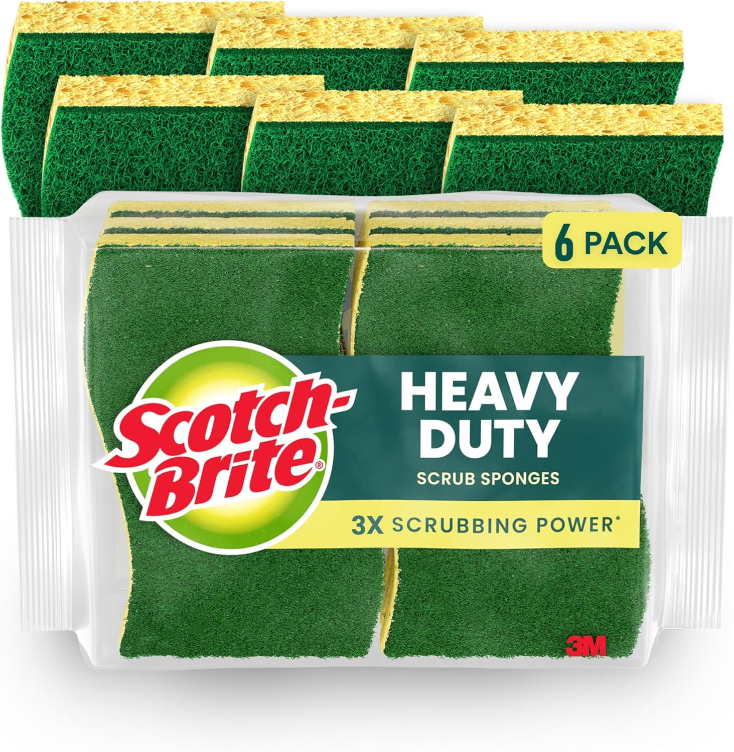 Scotch-Brite Heavy Duty Scrub Sponge, 6 Durable Kitchen Sponges for Tough Messes