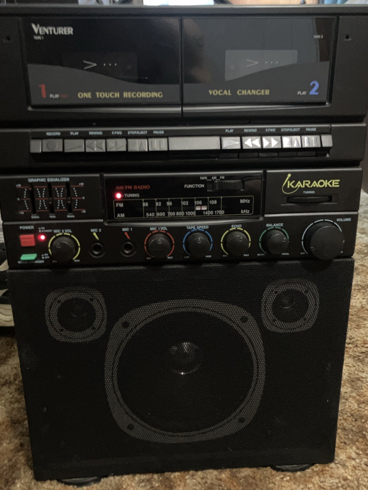 Venturer K891 Karaoke System Black Vocal Changer w/ Microphone