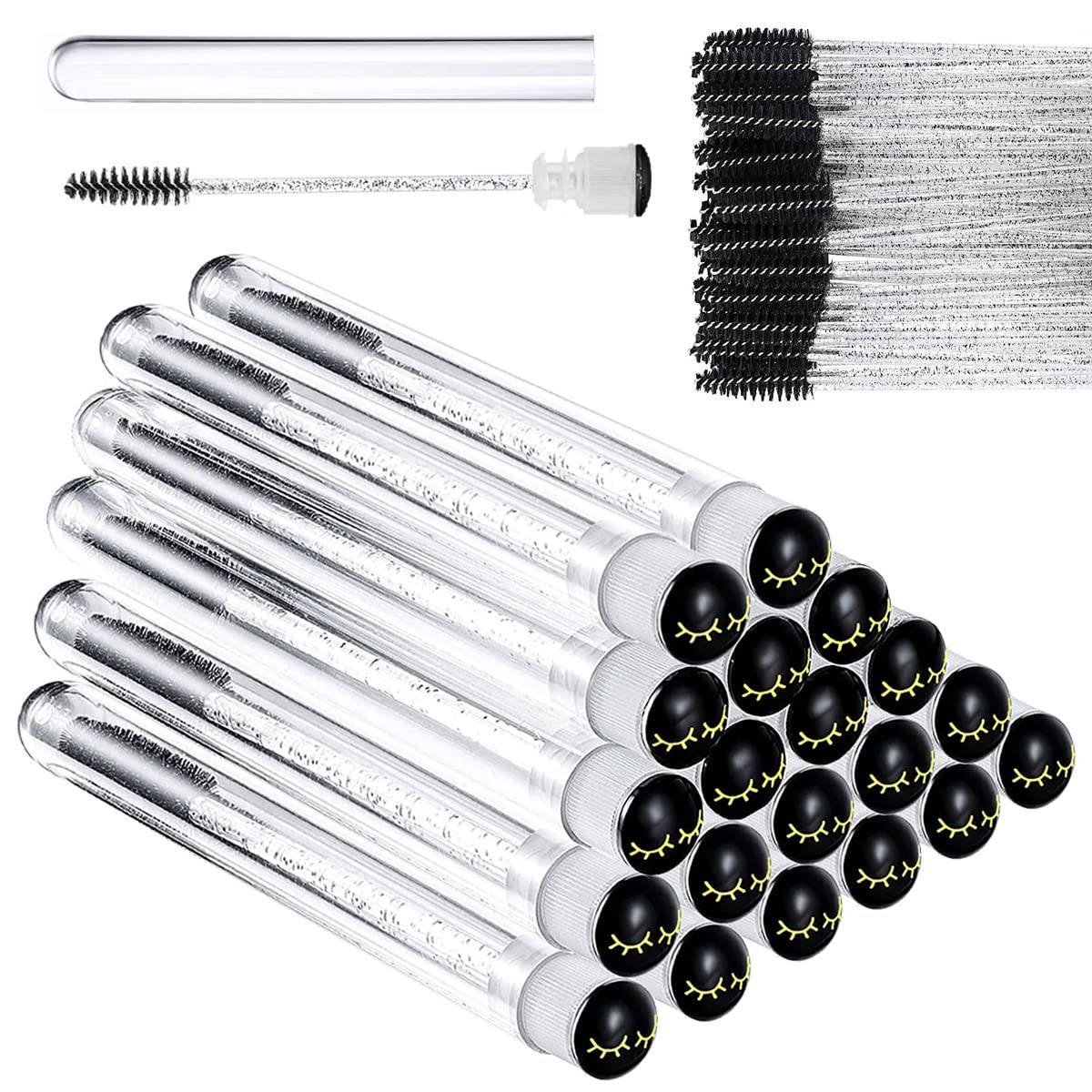 90 Pieces Disposable Mascara Brushes Tubes Set 20 Pieces Empty Tubes