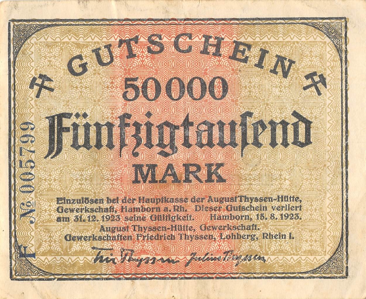 Germany  50 000  Mark  31.12.1923  Series I.  Circulated Banknote ART2